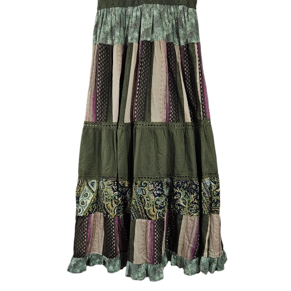 Magic Green Patchwork Cottagecore Fairycore Whimsical Midi Dress - Picture 4 of 7